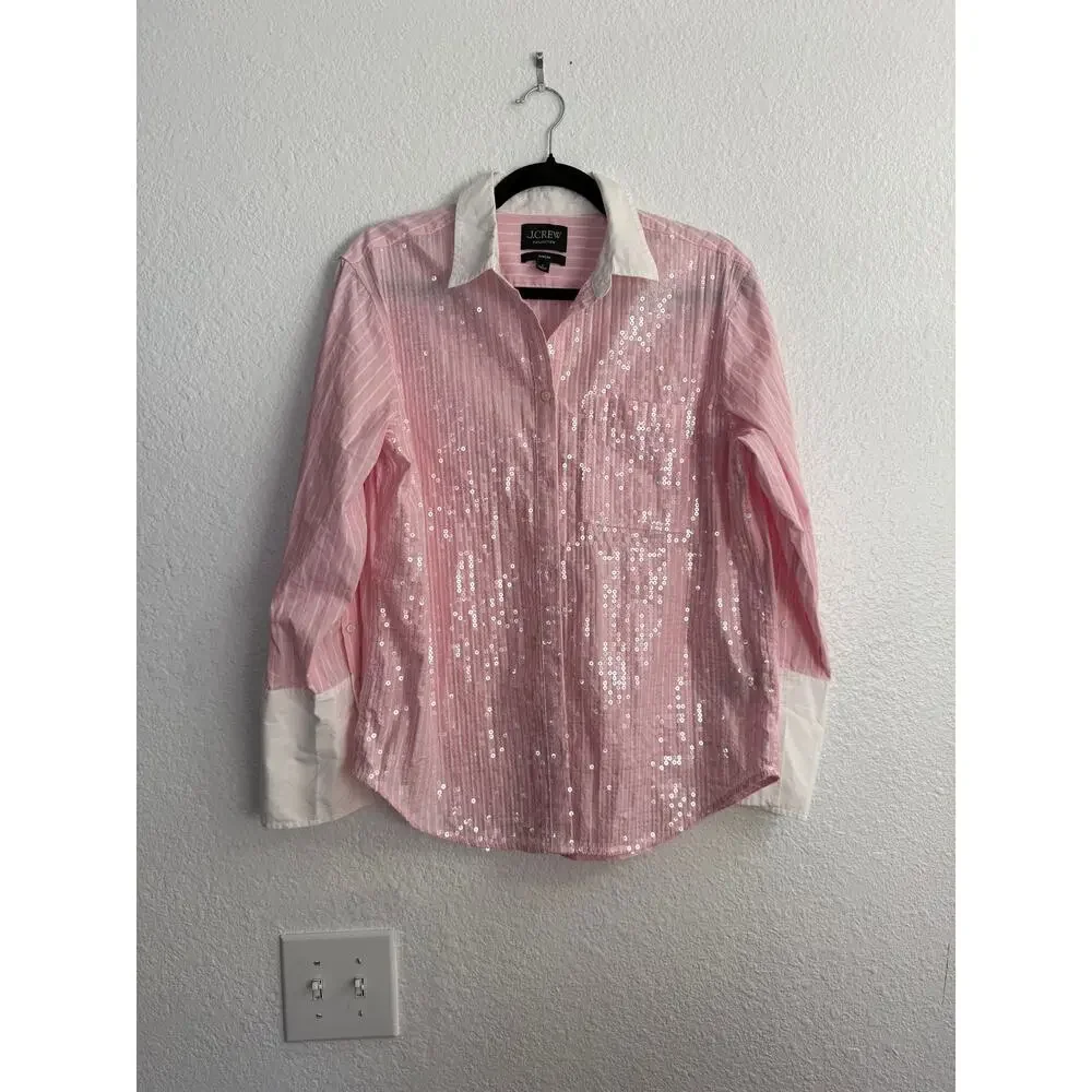 J.Crew Collection Garçon Pink Sequin Button Down Shirt 6